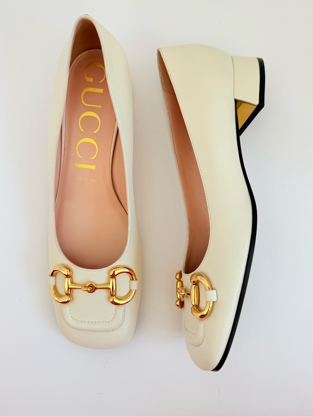 Gucci baby Horsebit Ballet Pumps Ivory Leather square toe loafers EU 40